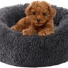Calming Dog Bed, Dog Beds for Small Melium Dogs, Fluffy Donut Dog & Cat Bed Washable, Round Anti Anxiety Dog Bed, Small Dog Bed with Non-Slip Bottom (Dark Grey, 17" x 17")