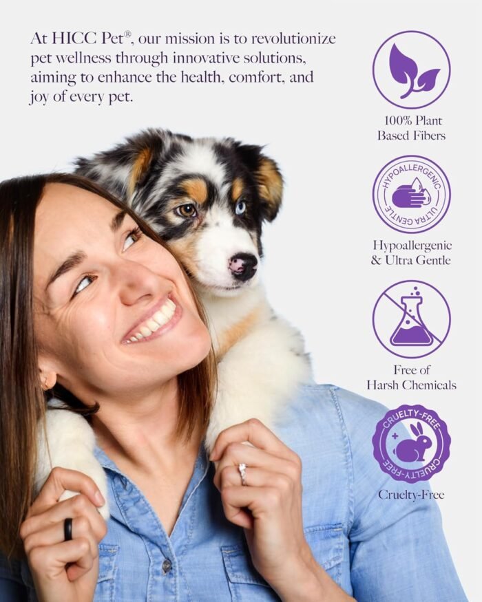 HICC PET Cleaning Deodorizing Wipes for Dogs & Cats, Vet Recommended Nourishes Smoothes Fur Pet Grooming Wipes with Fermented Coconut Oil, Hypoallergenic Dog Wipes for Paws and Butt, Face, Body