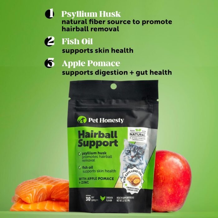 Pet Honesty Cat Hairball Support Crunchy & Creamy Chews, Hairball Remedy Treats, Cat Furball Treatment, Supports Skin & Coat, Digestion, Vitamins & Hairball Medicine, Chicken (90-Day Supply)