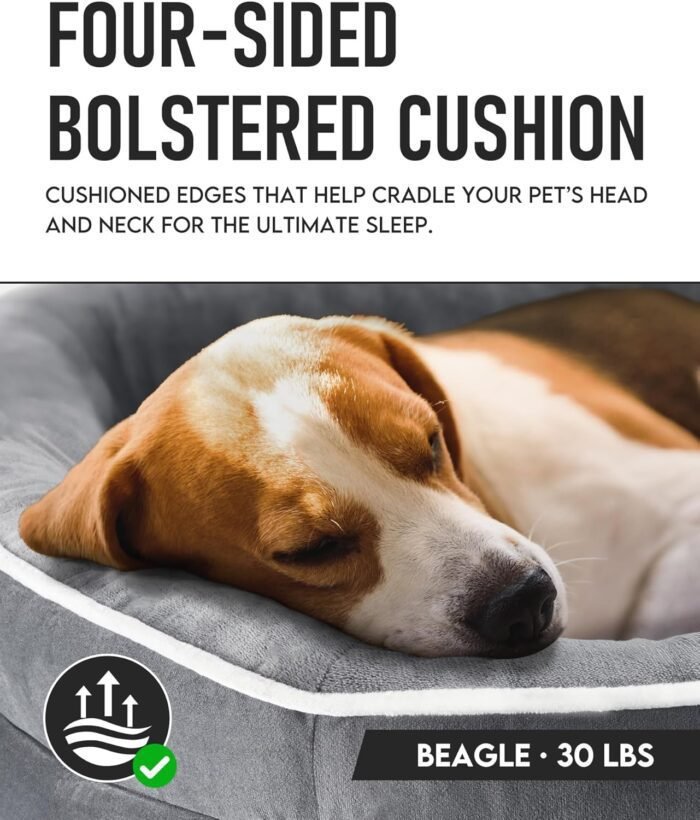 OhGeni Orthopedic Dog Bed Couch for Large Sized Pets with Egg Foam Support, Four-Sided Bolster Cushions, Soft Tear-Resistant Fabric, and Removable Machine Washable Plush Cover 35-Inch (Gray)