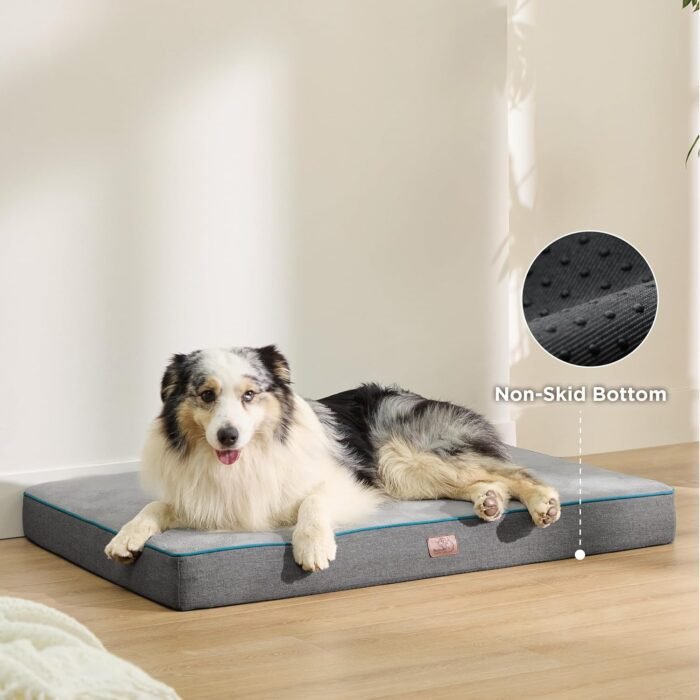 Bedsure Memory Foam Large Plus Dog Bed - Orthopedic Waterproof Pet Mat for Crate with Removable Washable Cover and Nonskid Bottom - Water-Resistant Plush Flannel Fleece Top Pet Bed, Grey