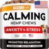 Hemp Calming Chews for Dogs - Dog Calming Treats - Anxiety Relief Treats - Dog Calming Chews - Stress - Sleep Calming Aid - Health & Wellness Supplements for Dog Separation Barking - 60 Treats
