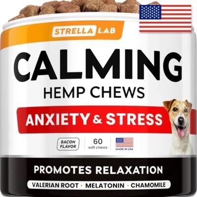 Hemp Calming Chews for Dogs - Dog Calming Treats - Anxiety Relief Treats - Dog Calming Chews - Stress - Sleep Calming Aid - Health & Wellness Supplements for Dog Separation Barking - 60 Treats