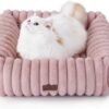 Bedsure Cute Dog Bed for Small Dogs & Cats - Washable Furry Puppy Beds, Rectangle Orthopedic Corduroy Fleece Pet Beds with Removable Zipper Cover, 20x19x6inches, Blush Pink