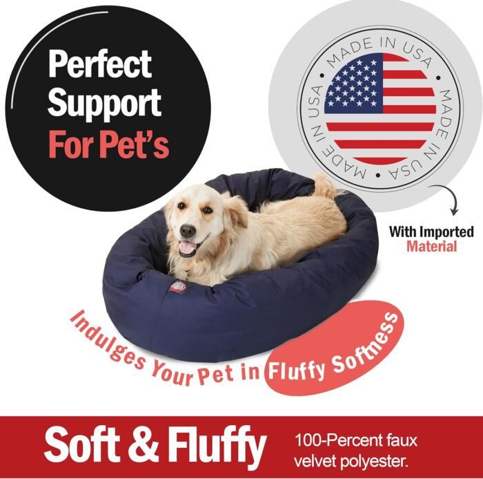 Majestic Pet 40 Inch Bagel Calming Dog Bed Washable – Cozy Soft Round Dog Bed with Spine Support for Dogs to Rest their Head - Fluffy Donut Dog Bed 40x29x9 (Inch) - Round Pet Bed Large – Blue
