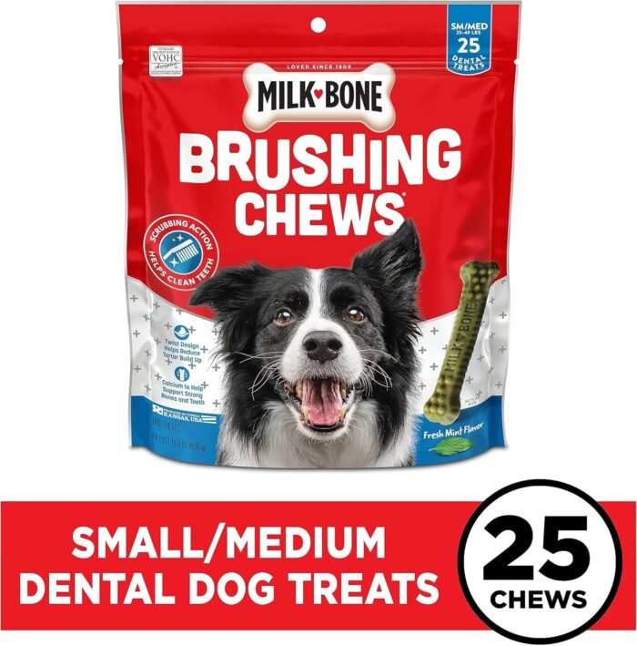 Milk-Bone Brushing Chews Daily Dental Dog Treats, Fresh Mint Flavor, Small/Medium, 25 Count