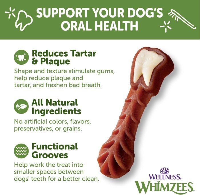 Wellness WHIMZEES Value Box Dog Dental Treats, Natural Chews, Large Size, (24 Count)