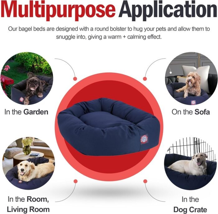 Majestic Pet 40 Inch Bagel Calming Dog Bed Washable – Cozy Soft Round Dog Bed with Spine Support for Dogs to Rest their Head - Fluffy Donut Dog Bed 40x29x9 (Inch) - Round Pet Bed Large – Blue