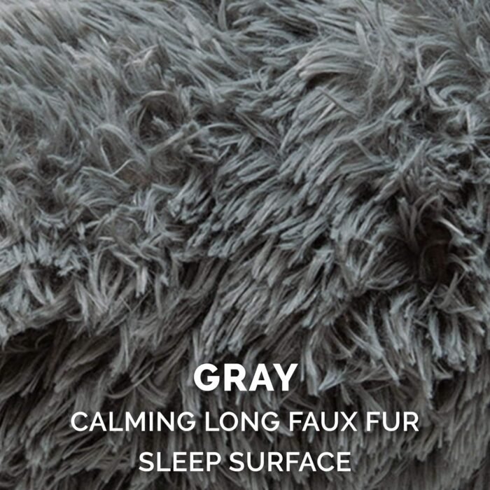 Furhaven 36" Round Calming Donut Dog Bed for Large/Medium Dogs, Refillable w/ Removable Washable Cover, For Dogs Up to 75 lbs - Shaggy Plush Long Faux Fur Donut Bed - Gray, Large