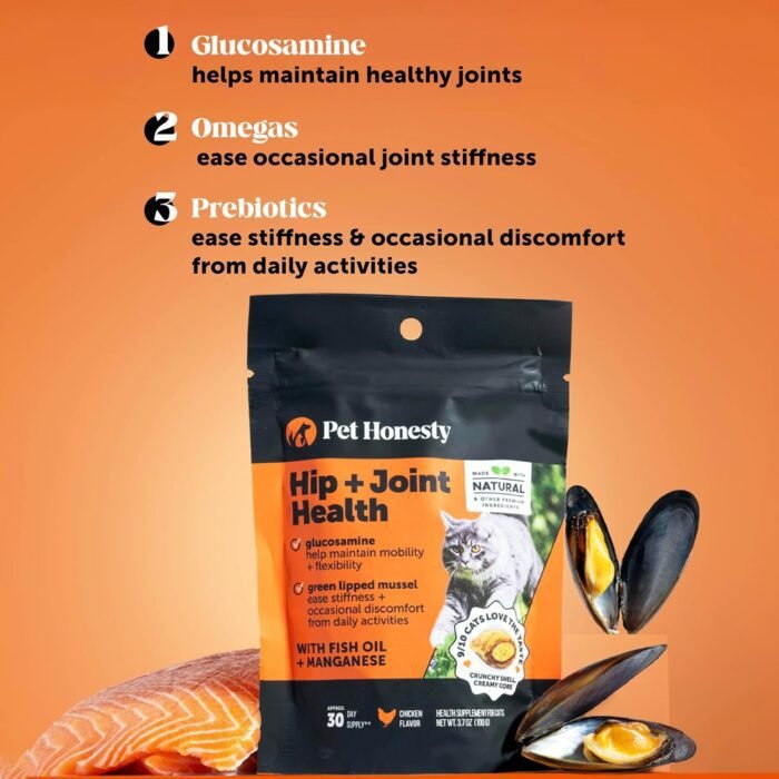 Pet Honesty Cat Hip & Joint Health Crunchy & Creamy Chews - Glucosamine for Cats, Cat Joint Support Supplement, Cat Health Supplies & Hip Support for Indoor Cats & Outdoor Cats - Chicken 30-Day Supply