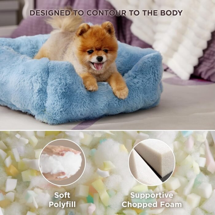 Lesure Orthopedic Dog Beds for Small Dogs - Rectangle Bolster Calming Pet Sofa,Fluffy Plush Bubble Puppy Bed with Removable Washable Cover and Nonskid Bottom,25x21x7inches