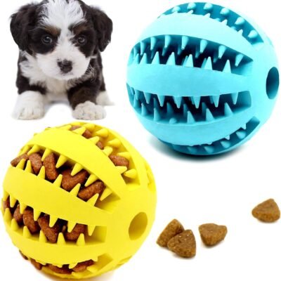 Youngever 2 Pack Dog Ball Toys for Pet Tooth Cleaning, Chewing, Fetching, Treat Ball Food Dispensing Toys (Small 2 Inch)