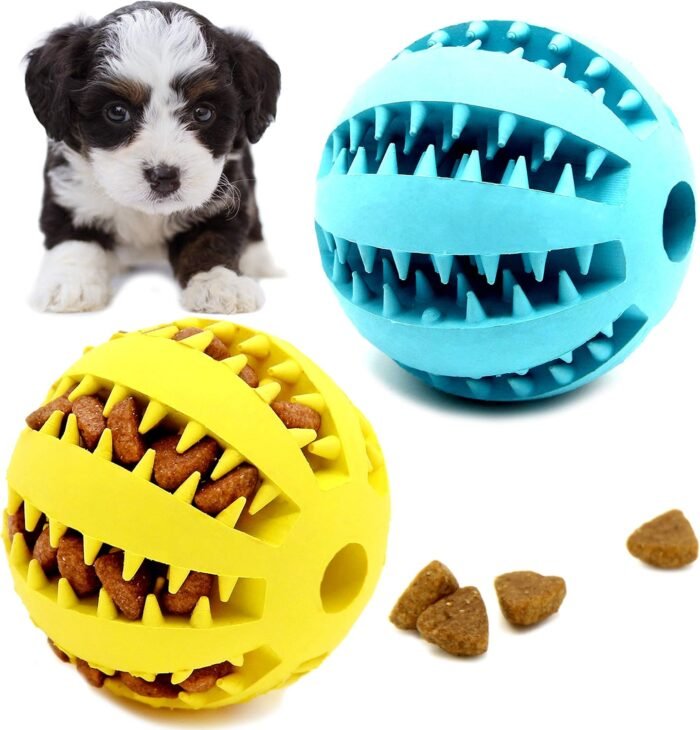 Youngever 2 Pack Dog Ball Toys for Pet Tooth Cleaning, Chewing, Fetching, Treat Ball Food Dispensing Toys (Small 2 Inch)