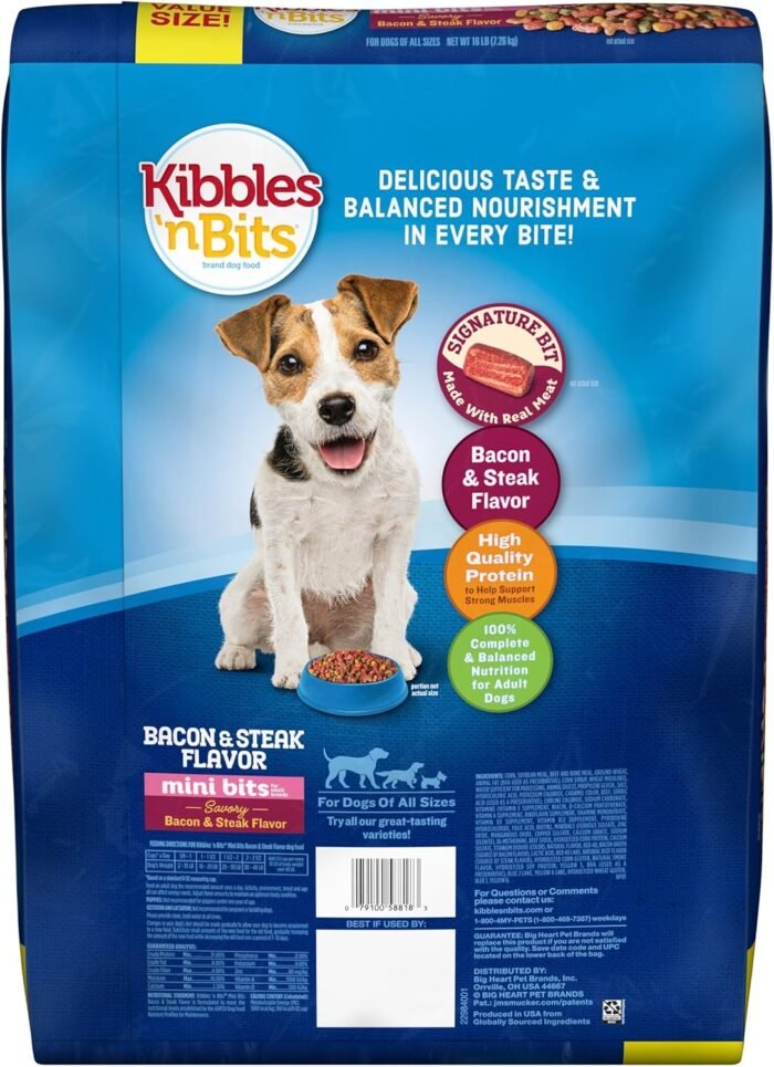 Kibbles 'n Bits Mini Bits Bacon & Steak Flavor, Dry Small Breed Dog Food, 16-Pound Bag
