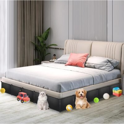 21 Pack Under Bed & Couch Blocker for Pets and Toys - 249" Length, 11.8" Height for One Side of Queen Bed | Includes Sticky Tape, Connectors & Zip Ties - Black