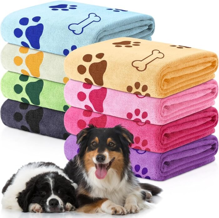 Chumia 8 Pcs Bulk Towels for Drying Dogs Cats Pet Towels Puppy Microfiber Quick Drying Dog Paw Bath Bathing Supplies Absorbent for Medium Pets(Sweet Color,40 x 24 Inch)