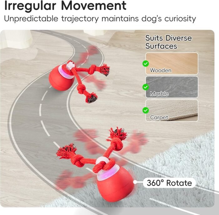 Potaroma Interactive Dog Ball Toys Touch Activated, Rechargeable, Squeaky Dog Toy, Moving Wicked Ball for Pup with Rope for Medium Small Dogs Puppy Dark Red