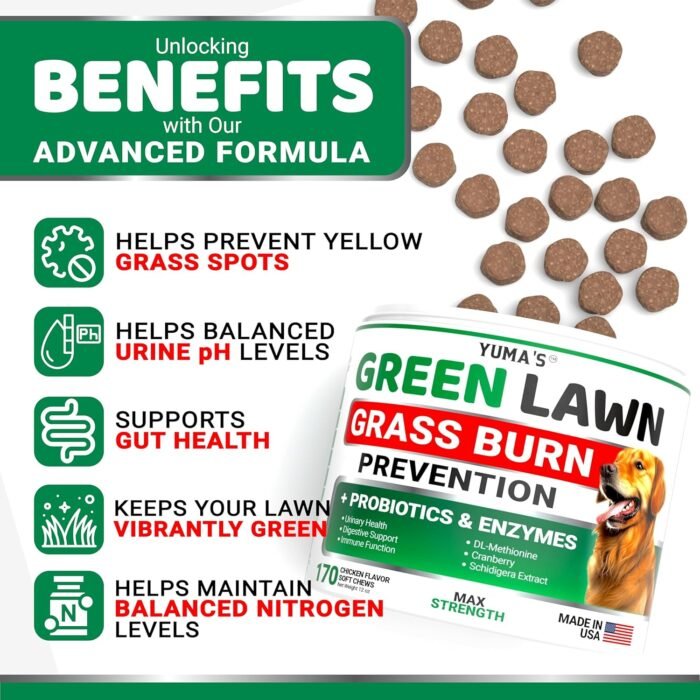 Dog Urine Neutralizer for Lawn - 170 Chews - Advanced Grass Green Savers for Dog Urine - Canine Pee Grass Neutralizer Supplement - Green Lawn Treats with Probiotics and Digestive Enzymes