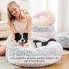 Calming Donut Dog Beds for Medium Size Dog and Large Size Dog, Round Calming Pet Bed Washable and Anti-Slip, Warming Cozy Fluffy Faux Fur Plush Cushion Bed(Light Grey, 30") - Image 3