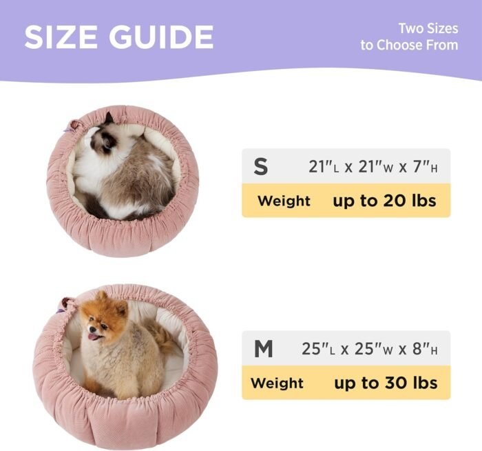 Lesure Dog beds for Small Dogs - Washable Cute Cat Beds with Versatile Dual-Use Design, Reversible Round Pet Bed for Puppy and Kitten, 25x25x8 Inches