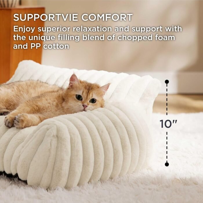 Bedsure Cute Couch for Pets - Fluffy Cat Sofa with Premium Soft Corduroy Fleece, Fuzzy Couch Bed with Removable Washable Cover, Supportive Cat Chair for Indoor Cats, 24inch, Cream