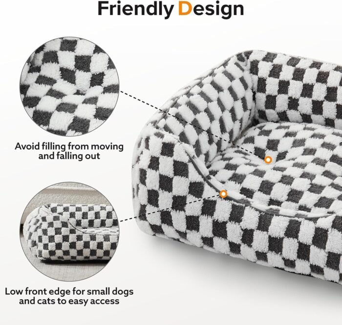 JOEJOY Dog Beds for Small Dogs -Cute Cat Beds for Indoor Cats Calming Pet Beds, Rectangle Orthopedic Cuddle Puppy Bed with Jacquard Shaggy Plush & Anti Slip Bottom, 20x19x6inches, Grey