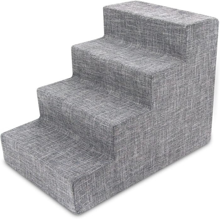 Best Pet Supplies Dog Stairs & Steps - Foam Steps for Small Dogs & Cats, Non-Slip Indoor Balanced Pet Step Support, Dog Ramp, No Assembly, Ash Gray Linen, 4-Step (18-inch Height).