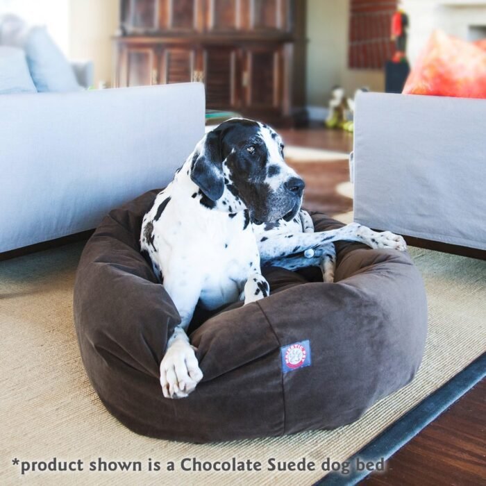 Majestic Pet 40 Inch Suede Calming Dog Bed Washable – Cozy Soft Round Dog Bed with Spine Support for Dogs to Rest their Head - Fluffy Donut Dog Bed 40x29x9 (Inch) - Round Pet Bed Large – Stone