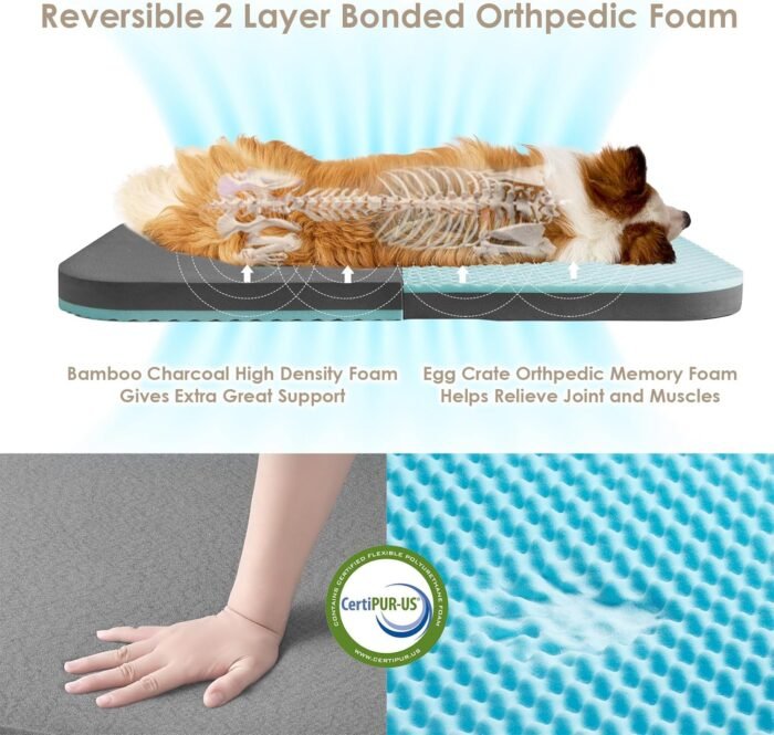 EHEYCIGA Foldable Human Dog Bed for Adult, Orthopedic Memory Foam Dog Bed for Humans, Waterproof Human Dog Bed for People, Faux Fur Human Sized Dog Bed, Dark Grey, 72"x44"x11"
