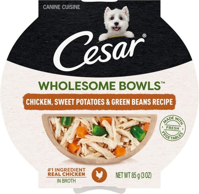 CESAR WHOLESOME BOWLS Adult Soft Wet Dog Food, Chicken, Sweet Potato & Green Beans Recipe, 3 oz., Pack of 10