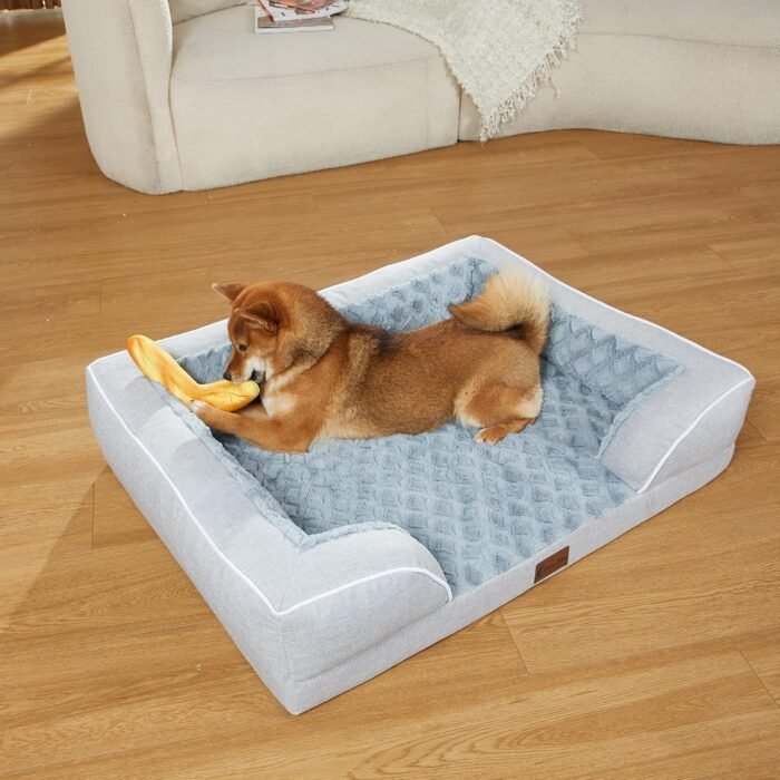 Orthopedic Dog Beds for Large Dogs, Waterproof Memory Foam Large Sized Dog Bed with Sides, Non-Slip Bottom and Egg-Crate Foam Big Dog Bed with Removable Washable Cover(Large,Light Grey)