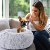 Dog & Cat Bed 2 Pack, 20'' Cat Beds for Indoor Cats, Calming Donut Bed for Puppy and Kitten, Washable Round Fluffy Pet Bed for Small Medium Dogs and Cats (Grey&White) - Image 7