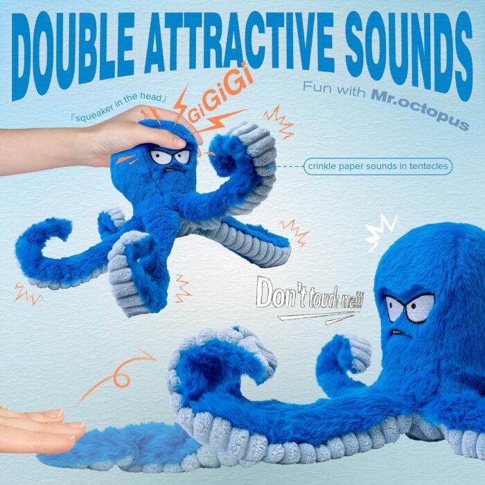 LEGEND SANDY Tough Dog Toys, Stuffed Dog Chew Toys, Large Dog Toys to Keep Them Busy, Interactive Dog Toys, Squeaky Dog Toys, Tug of War Dog Toy, Crinkle Dog Toy (Blue Octopus)