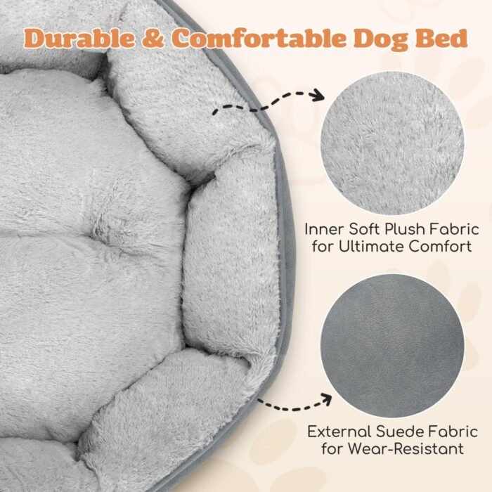 Nobleza Dog Bed Medium Size Dog, Plush Anti Anxiety Donut Round Orthopedic Dog Bed for Sleeping, Supportive Washable Calming Warming Soft Non-Slip Cat Beds for Indoor Cats Washable, 28in, Light Grey