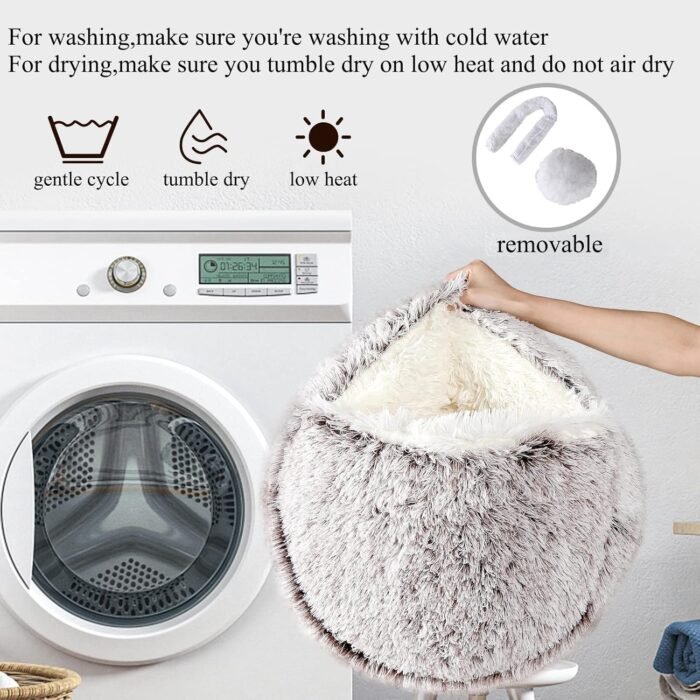 Calming Dog Beds & Cat Cave Bed with Hooded Cover,Removable Washable Round Beds for Small Medium Pets,Anti-Slip Faux Fur Fluffy Coved Bed for Improved Sleep,Fits up to 15/25 lbs (Small,20"x20")