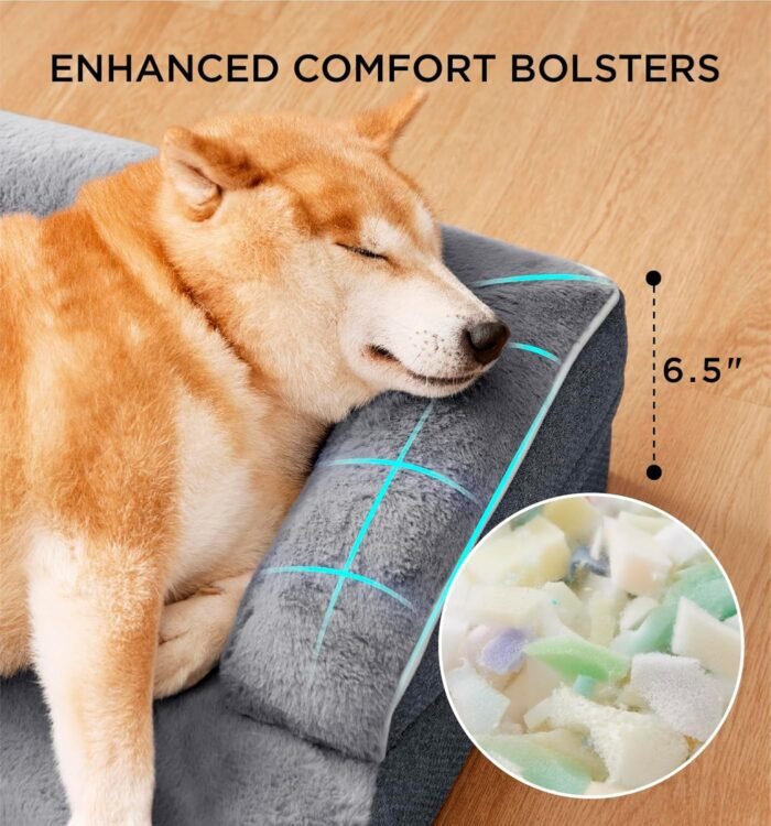 Made4Pets Orthopedic Dog Bed for Large Dogs, Supportive Foam Big Large Pet Bed Sofa with Washable Removable Cover, Waterproof Dog Couch Bed, Non-Slip Bottom and Egg-Crate Foam, Grey