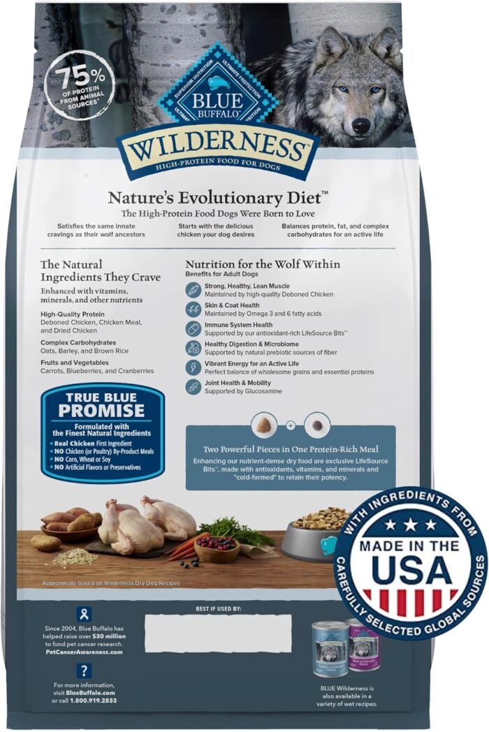 Blue Buffalo Wilderness Adult High-Protein Dry Dog Food Wholesome Grains Natural Ingredients