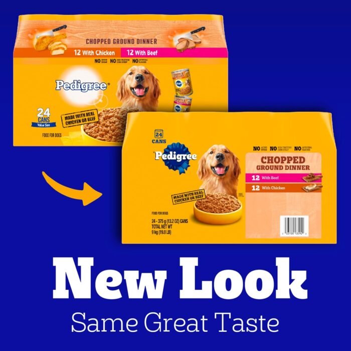 Pedigree Chopped Ground Dinner Wet Dog Food Chicken & Beef Variety Pack, 13.2 oz. Cans (24 Count, Pack of 1)