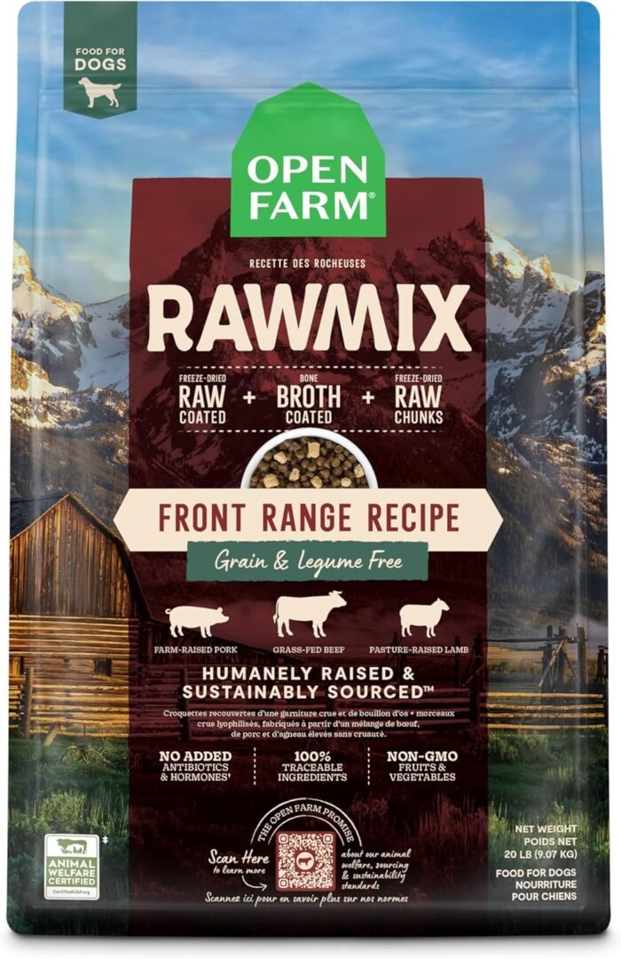 Open Farm RawMix Grain-Free Front Range Recipe for Dogs, Includes Kibble, Bone Broth, and Freeze Dried Raw, Inspired by The Wild, Humanely Raised Protein and Non-GMO Fruits and Veggies, 20 lb