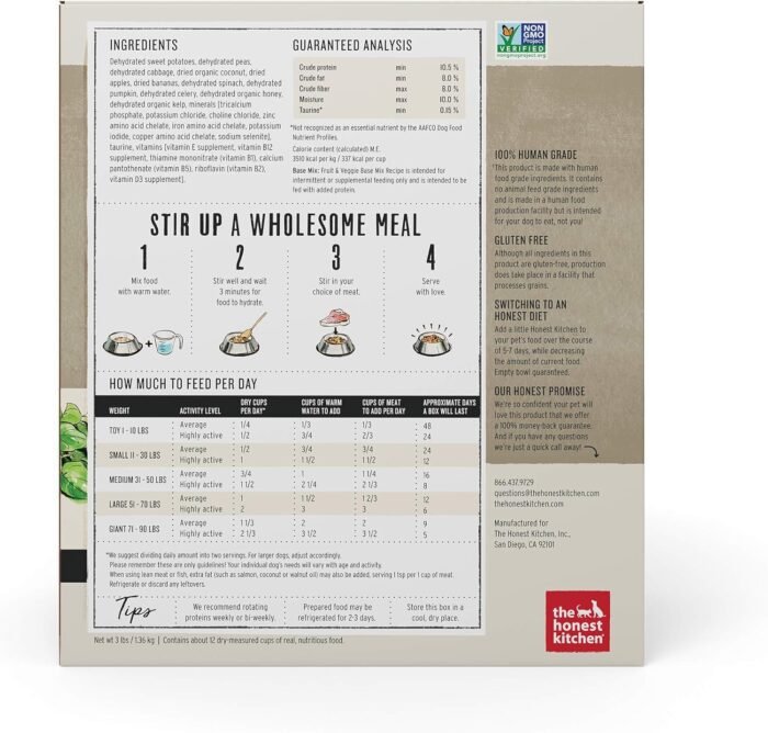 81Jr5WowY2L._AC_SL1500_.jpg The Honest Kitchen Dehydrated Grain Free Fruit & Veggie Base Mix Dog Food (Just Add Protein), 3 lb Box