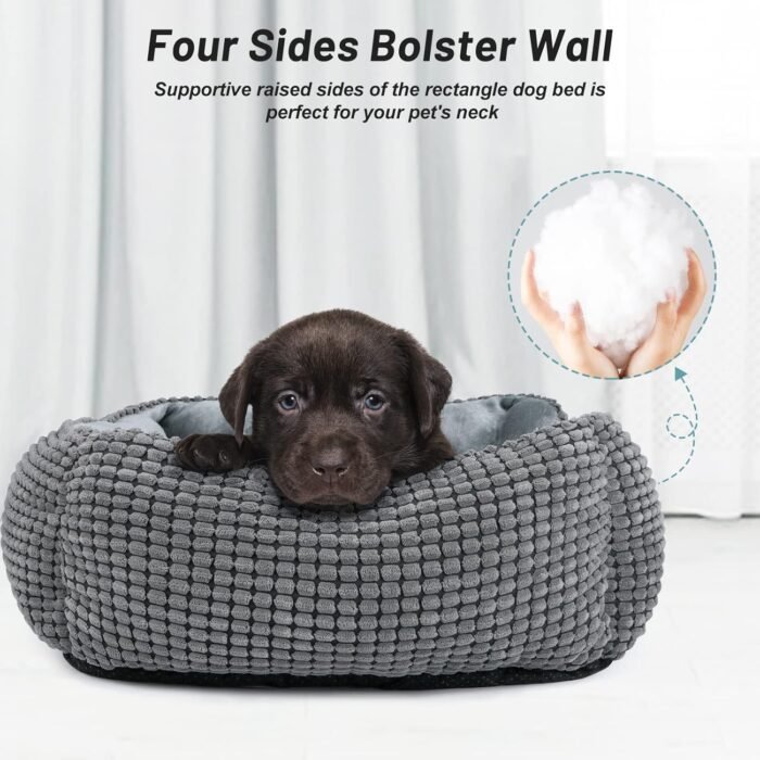MIXJOY Dog Bed for Large Medium Small Dogs, Rectangle Washable Sleeping Orthopedic Pet Sofa Bed, Soft Calming Cat/Puppy Beds for Indoor Cats, Anti-Slip Bottom with Multiple Size (20'', Grey)