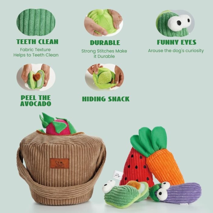 Nocciola Small Dog Toys- 15 Pack Grocery Bag Fruits and Veggies Dog Squeaky Toys, Small Puppy Toys to Keep Them Busy, Durable Plush Toys for Medium Dogs Aggressive Chewers, Cognitive Toys for Boredom