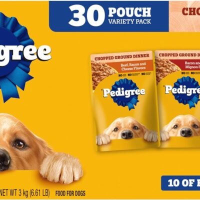 PEDIGREE CHOPPED GROUND DINNER Adult Soft Wet Dog Food 30-Count Variety Pack, 3.5 oz Pouches (Pack of 30)