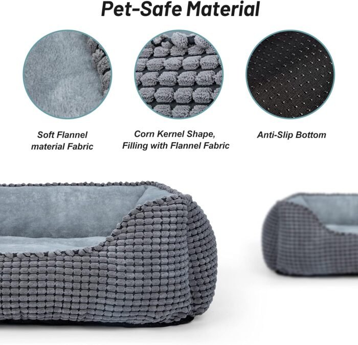 MIXJOY Dog Bed for Large Medium Small Dogs, Rectangle Washable Sleeping Orthopedic Pet Sofa Bed, Soft Calming Cat/Puppy Beds for Indoor Cats, Anti-Slip Bottom with Multiple Size (20'', Grey)