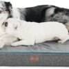 Bedsure Memory Foam Large Plus Dog Bed - Orthopedic Waterproof Pet Mat for Crate with Removable Washable Cover and Nonskid Bottom - Water-Resistant Plush Flannel Fleece Top Pet Bed, Grey