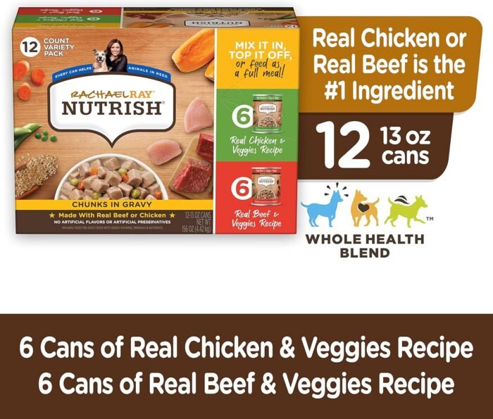 Rachael Ray Nutrish Chunks in Gravy Wet Dog Food Variety Pack, 13 Ounce (Pack of 12)