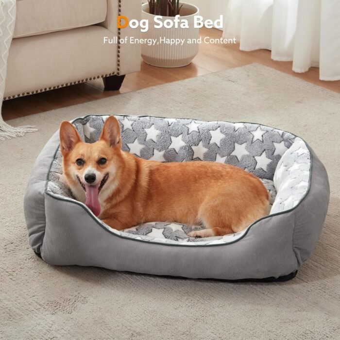 SIWA MARY Rectangle Dog Bed for Small Medium Dogs, Calming Dog Bed Small Size Dog, Orthopedic Dog Sofa Bed, Washable Soft Calming Sleeping Dog Soft Puppy Bed, Anti-Slip Bottom, Grey, S (20"x 19"x 6")