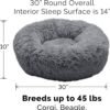Furhaven 30" Round Calming Donut Dog Bed for Medium/Small Dogs, Refillable w/ Removable Washable Cover, For Dogs Up to 45 lbs - Shaggy Plush Long Faux Fur Donut Bed - Gray, Medium