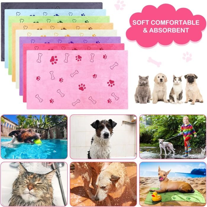 Chumia 8 Pcs Bulk Towels for Drying Dogs Cats Pet Towels Puppy Microfiber Quick Drying Dog Paw Bath Bathing Supplies Absorbent for Medium Pets(Sweet Color,40 x 24 Inch)