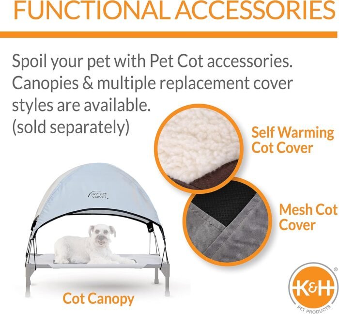 K&H Pet Products Outdoor Elevated Dog Cot, Breathable Cooling Elevated Cot Hammock Pet Bed for Large Dogs, Washable Mesh Cover, Raised Metal Frame, Collapsible, Portable - Large 42 X 30in Gray